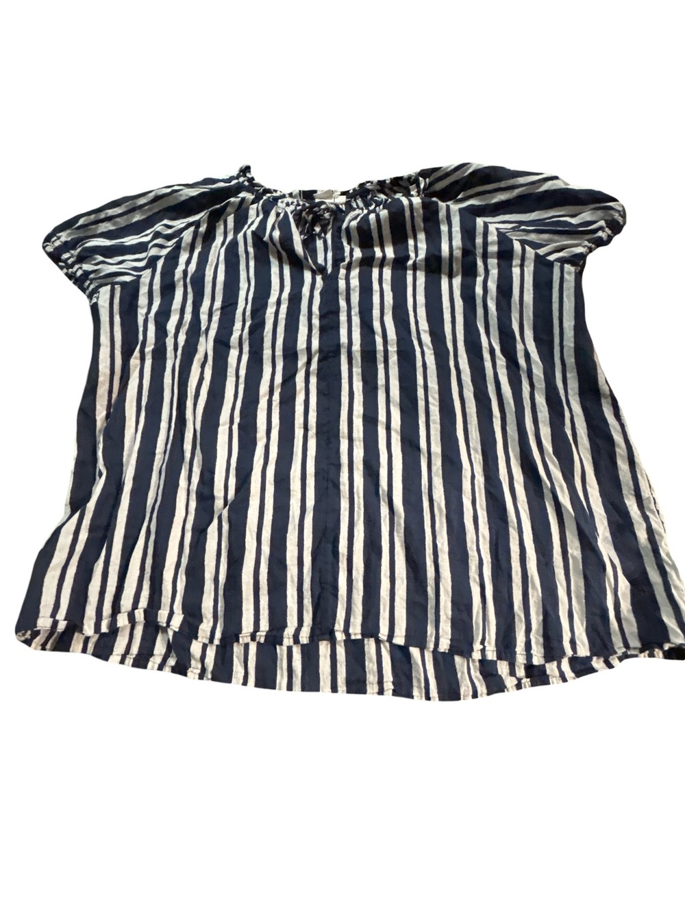 GAP Coastal Navy White Vertical Stripe Keyhole Peasant Top Blouse XL Cottagecore